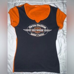 Harley-Davidson Black and Orange Women's Tee